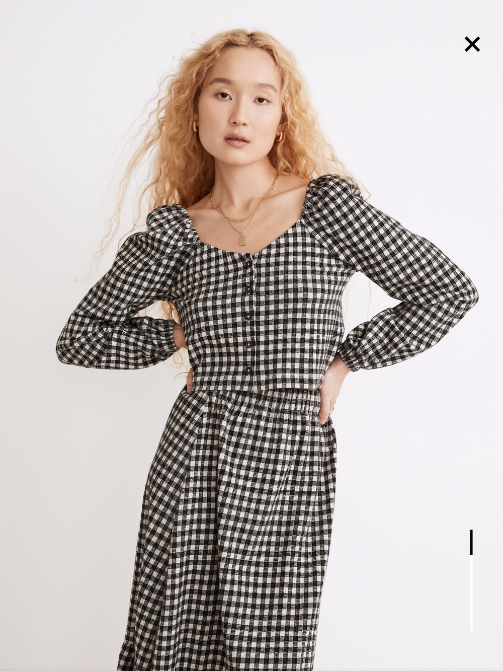 Madewell Black & White Gingham Puff-Sleeve Button-Front Set